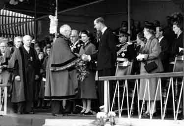 The Queen greeting dignitaries, Dewsbury