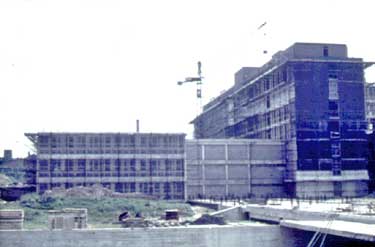 Construction of the Huddersfield Royal Infirmary - west frontage, main entrance to right of photograph