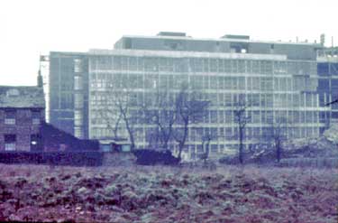 Construction of the Huddersfield Royal Infirmary - south side viewed from Savile Road