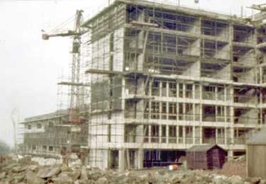 Construction of the Huddersfield Royal Infirmary - corner of the north/west side (A & E entrance)