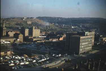 Aerial view of Southgate showing telephone exchange, Huddersfield