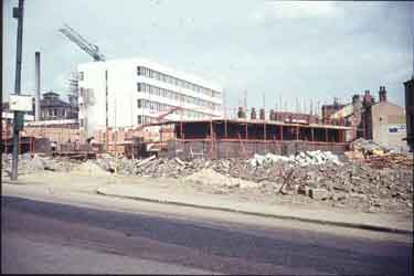 Construction of the New Huddersfield Technical College, viewed from Castlegate, Huddersfield