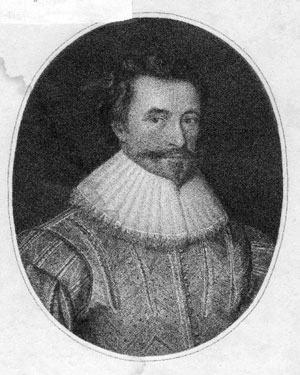 Print: Sir Richard Beaumont - born at Whitley, 2nd August 1574, baptised at Almonbury 5th September 1574. Died unmarried 20th October 1631, and was buried in the Beaumont Chapel in Kirkheaton Church, where there is a pannelled alabaster alter tomb.  