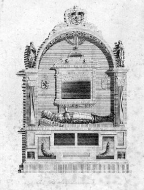 Print: Tomb of Sir Richard Beaumont (1574-1631), Kirkheaton Parish Church, Huddersfield.
