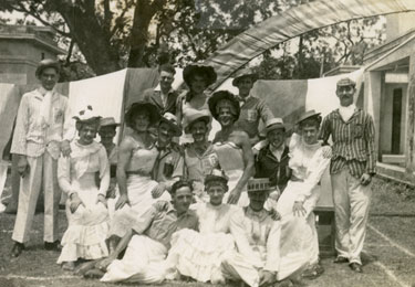 Wartime Archive of Reg Stone of Skelmanthorpe: Christmas Concert at Dacca, East Bengal – dressed up in ladies and gentlemen’s Edwardian style costume.  