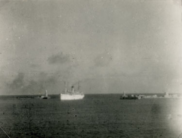 Wartime Archive of Reg Stone of Skelmanthorpe: Cargo boat on the Mediterranean Sea.