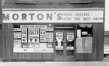 Album containing the various retail outlets currently/once owned by Mrs Duff's Family - Morton's Family Grocers - Goose Green, Wigan