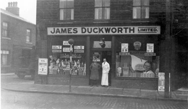 Album containing the various retail outlets currently/once owned by Mrs Duff's Family - James Duckwort Ltd - 26D Newchurch Road, Stocksteads, nr. Bacup (W. Pare & E. Davison)