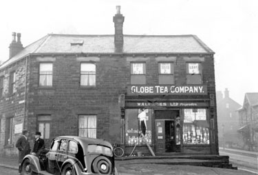 Album containing the various retail outlets currently/once owned by Mrs Duff's Family - Globe Tea Co., Wallaces Ltd. Proprietors - Penistone, South Yorkshire