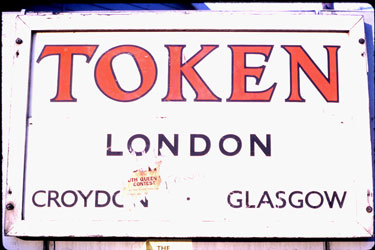 Sign: TOKEN London, Croydon & Glasgow - Queensgate Market/Piazza, Princess Alexandra Walk, Huddersfield