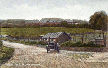 A collection of twelve colour postcards, comprising of various views of Ravensthorpe - Calder Farm, near Ravensthorpe, (hen runs can be seen to the right of the image. There is a motor cycle and sidecar standing in the road).