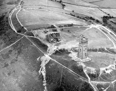 Aerial view of Castle Hill, Almonbury, Huddersfield.