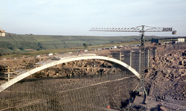 The construction of the first segment of the Yorkshire section of the M62 motorway, situated between the county boundary of Saddleworth Moor and Outlane - Scammonden Bridge.