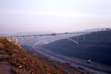 The construction of the first segment of the Yorkshire section of the M62 motorway, situated between the county boundary of Saddleworth Moor and Outlane - Scammonden Bridge.