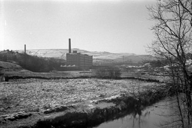Snow covered canal scene - Titanic Mill, Linthwaite. 
