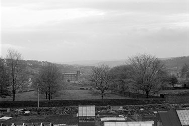 View towards Commercial Mill, Milnsbridge, Huddersfield - Allotments and Botham Hall Road can be seen in the foreground.