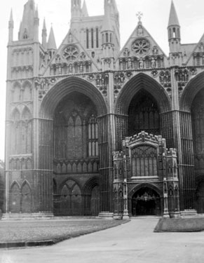 Photo Album Containing Various Images: Peterborough Cathedral - The West Front with its unique English Gothic Portico.