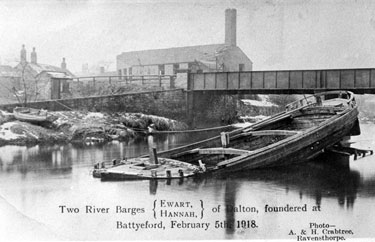 Two River Barges: Ewart, and Hannah of Dalton, foundered at Battyeford, Mirfield.