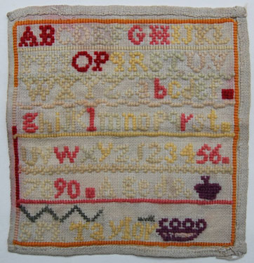An unframed needlework sampler, signed S.M. Taylor, aged 9, (c. 1881); Ch. Ch. School; alphabet and numbers.