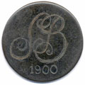 View: ka00025 A bronze halfpenny coin which has been polished on both sides in order to produce a love token; on one side is engraved the cypher SB above the date 1800; on the other side is simply the letter D.