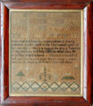 View: ksp00011 A framed sampler signed by Mary Oakes 1813. Alphabet and numbers, religious verse and birds.