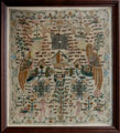 View: ksp00012 A framed sampler signed by Mary Blackburn at Mrs Lees', Dewsbury, West Yorkshire, 1785. Elaborately decorated including, religious text, maze, Noah's Ark, Adam and Eve. Tree of Life, parrots and cherubs.