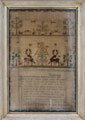 View: ksp00016 A framed sampler signed Mary Hanson 1821. Elaborately decorated including poetry, religious text, stags, dogs, birds, butterflies, squirrels, cherubs, trees and flowers.