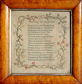 View: ksp00063 A framed sampler, consisting of poetic verse 'Virtue in Distress' and floral border; embroiderer unknown.
