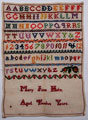 View: ksp00070 An unframed sampler, signed Mary Jane Helm, aged 12. Alphabet and numbers.