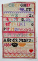 View: ksp00082 An unframed needlework sampler, signed S.M. Taylor, aged 9, 1881; Ch. Ch. School; alphabet and numbers.